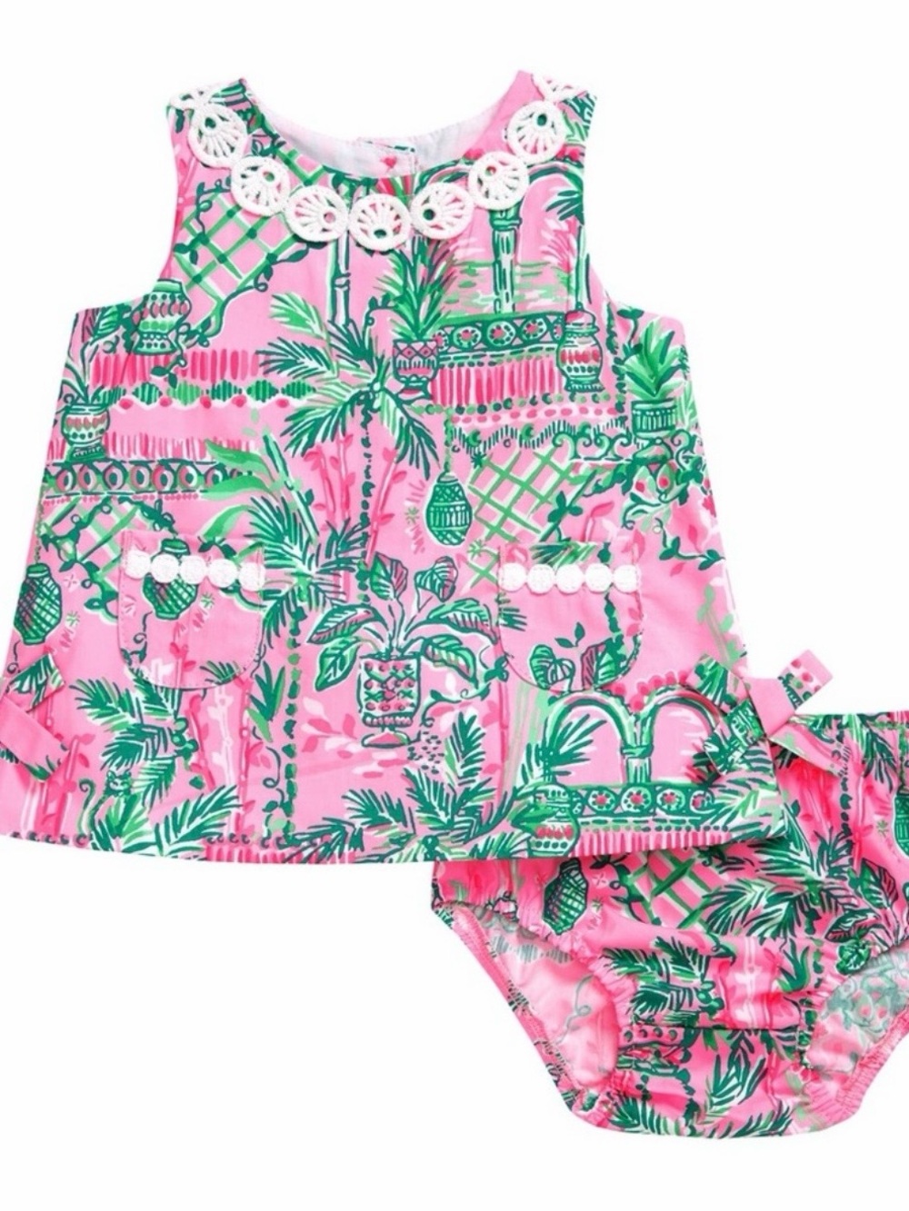 Lilly Pulitzer Pink Tropical Print Dress & Bloomer Set